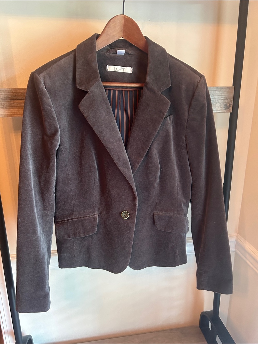 LOFT Dark Brown Velvet Single-Button Blazer